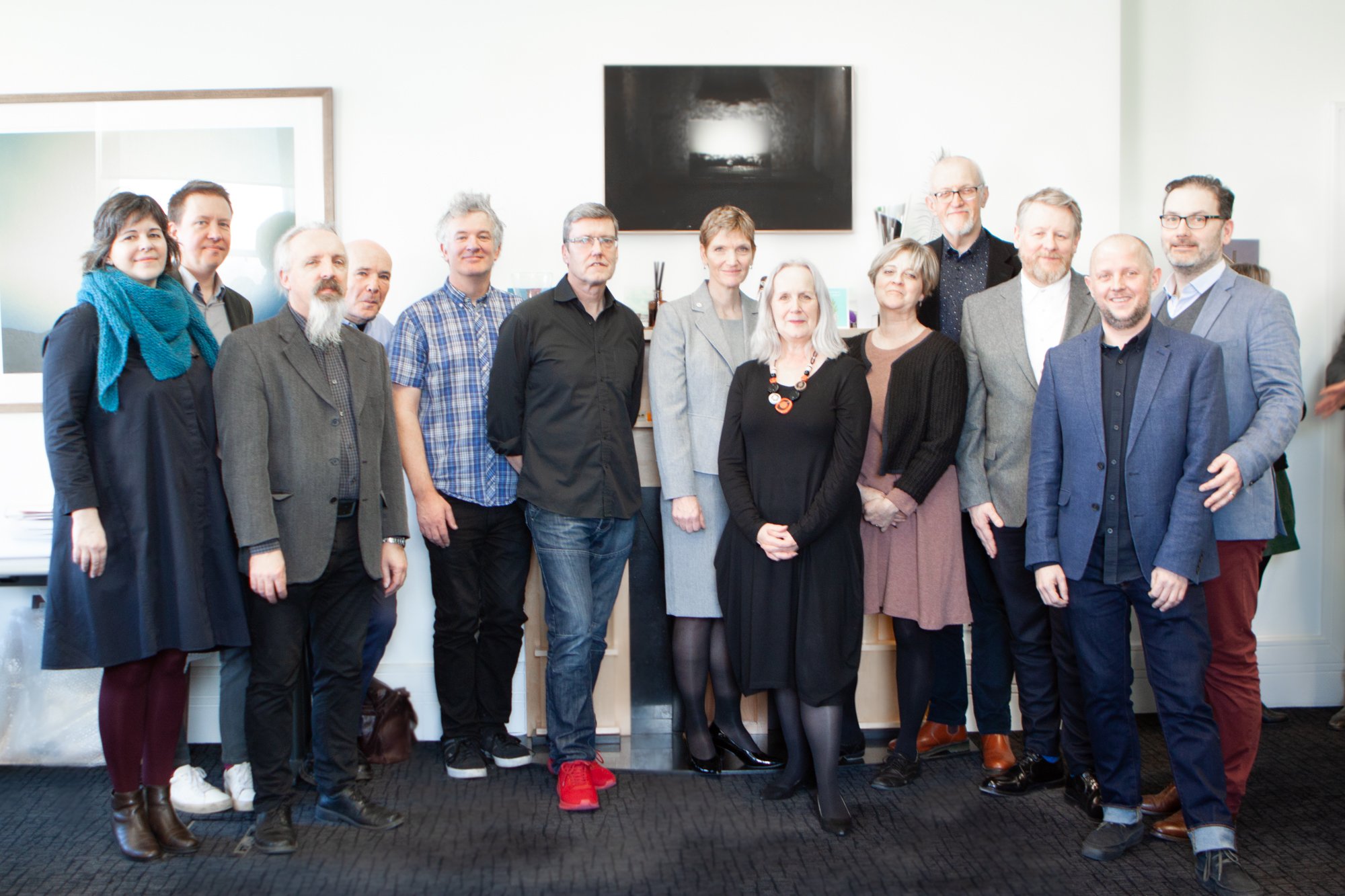 Dr Janet Morrison, Sheridan College, Dr Annie Doona, IADT, Rónán Ó'Muirthile, Head of Film + Media, IADT, David Smith, Head of Faculty, IADT with Animation team at IADT