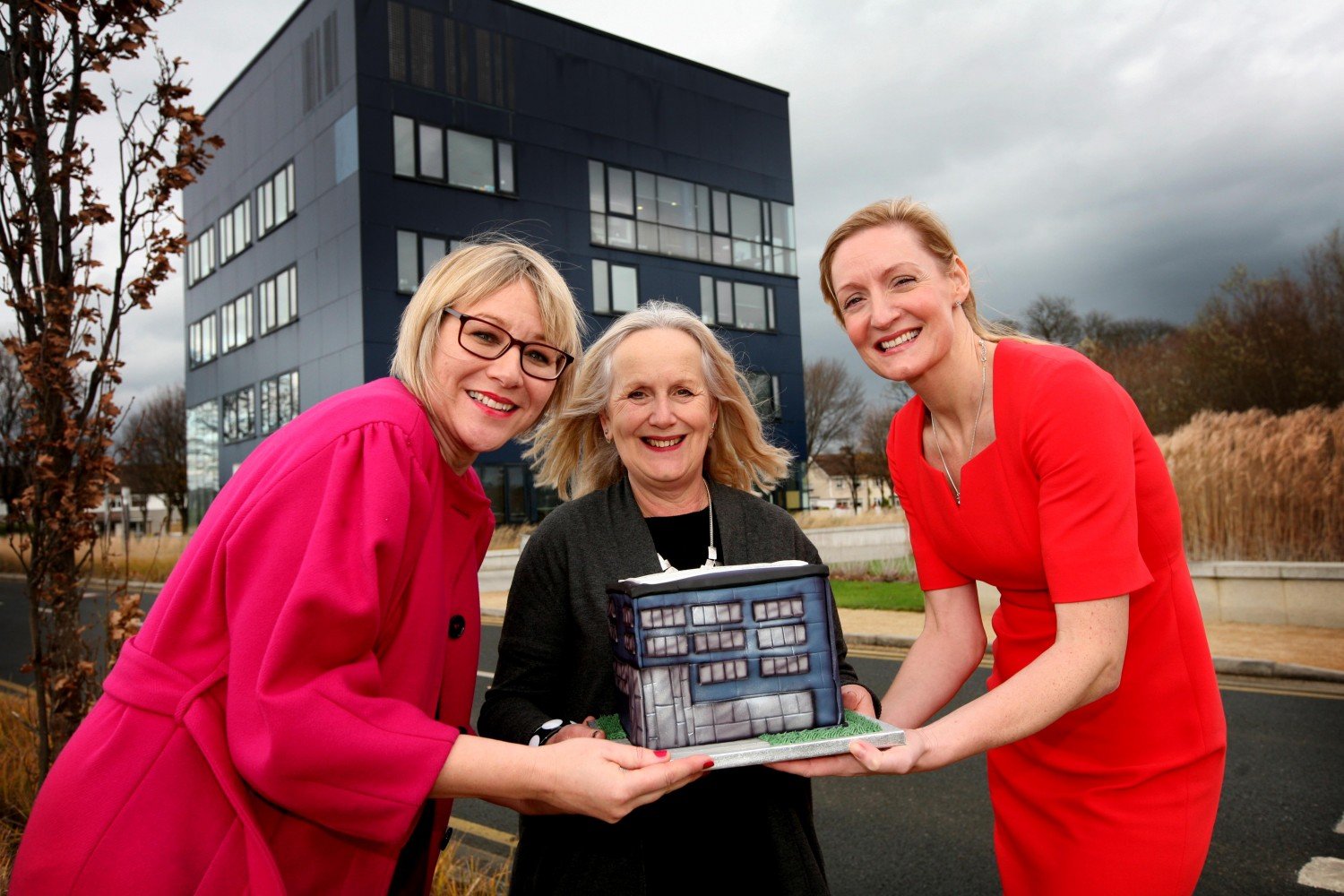 Jessica Fuller, Dr. Annie Doona and Ann Marie Phelan outside the Media Cube