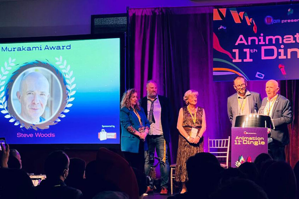 Steve Woods receiving the Lifetime Contribution to Animation Murakami Award.