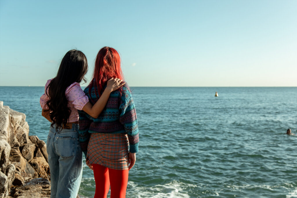 Students looking at the sea